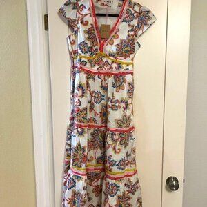 BNWT Boden May Cotton Midi Tea Dress Sz 16 Petite, Ivory Dahlia Bloom